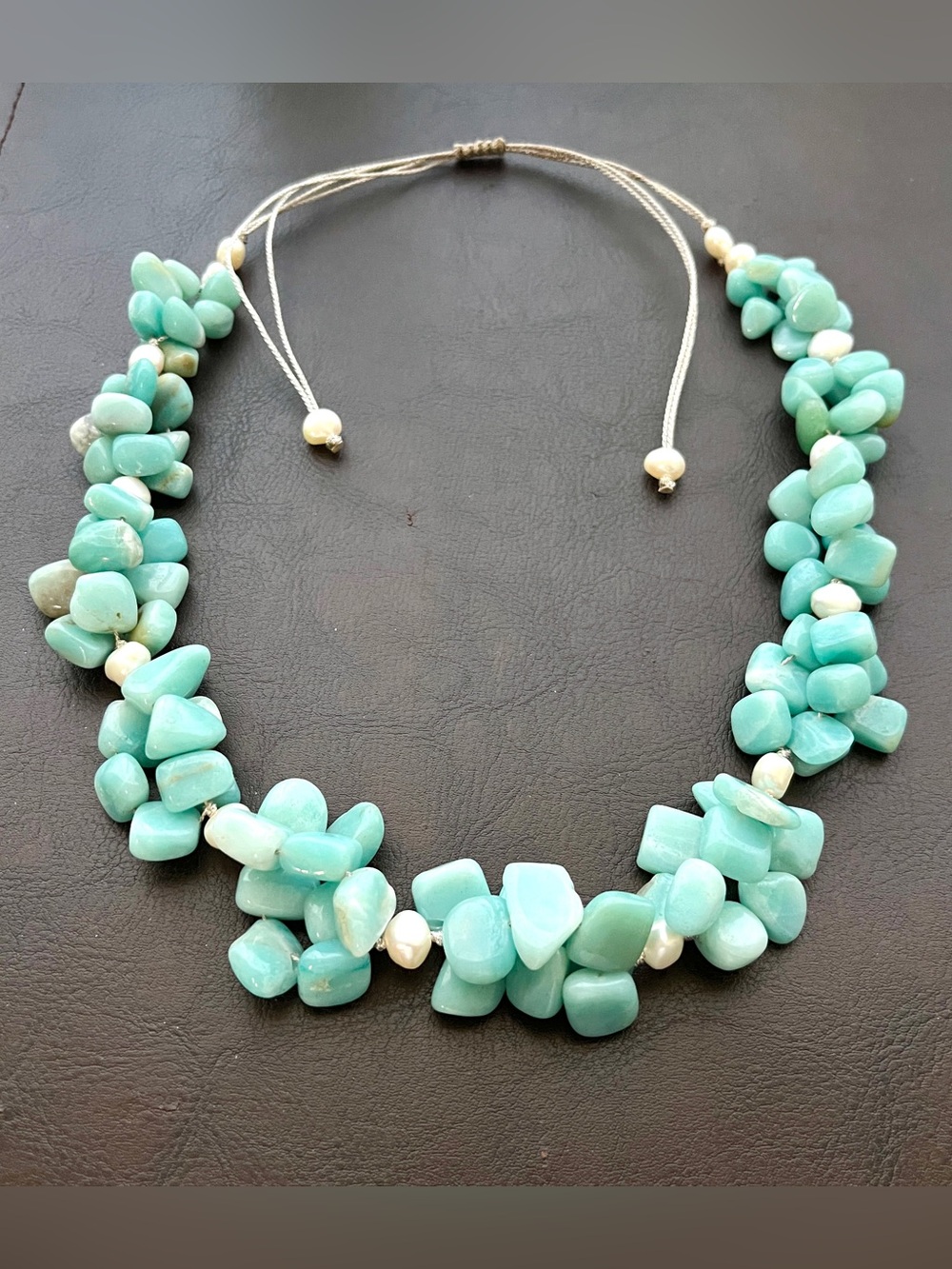 Vintage Larimar Freshwater Pearl Statement Necklace Adjustable 140g - Picture 5 of 8